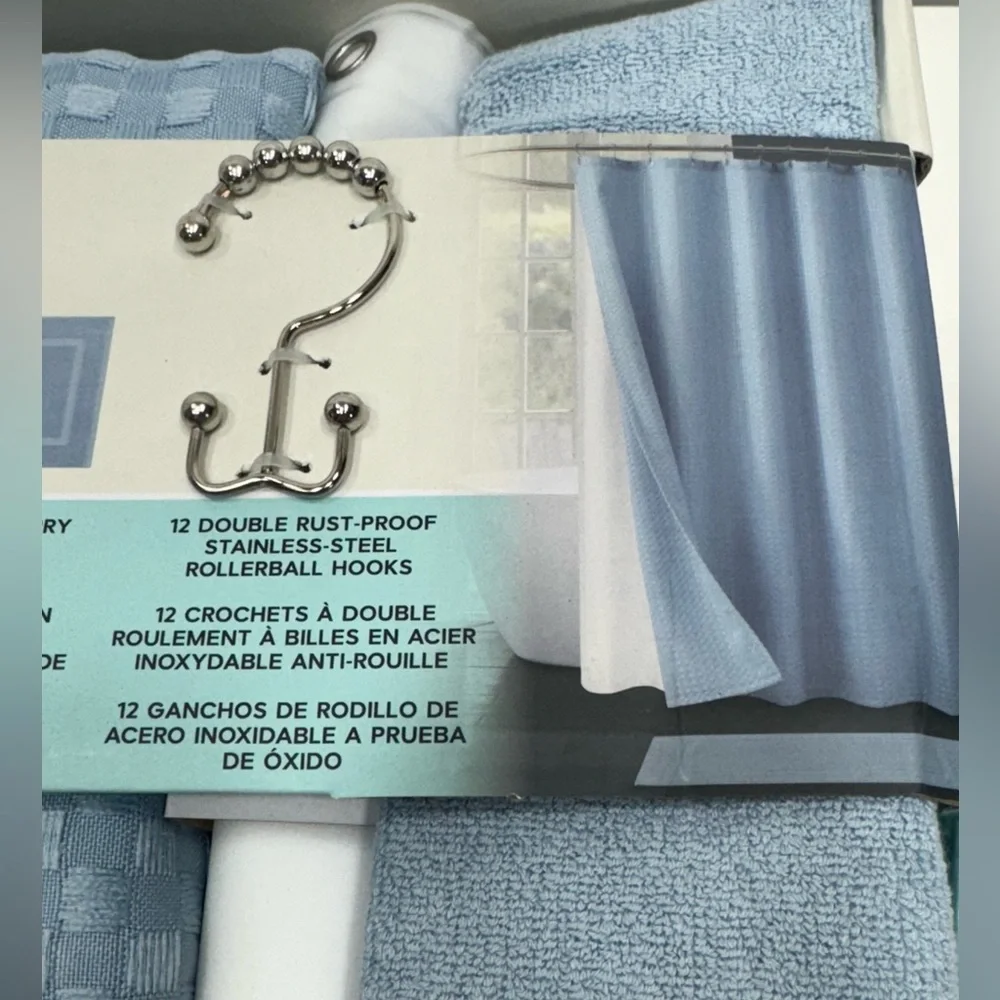 Essential Spa Shower Curtain Set 4 New Blue